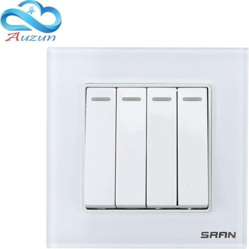 Electric four position single-control switch type 86 toughened glass power socket panel with fluorescent switch