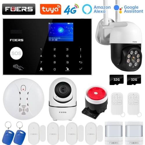 FUERS WIFI 4G GMS Tuya Smart Home Security Alarm System Wireless Alarm Camera Control Siren Motion Detector PIR Smoke