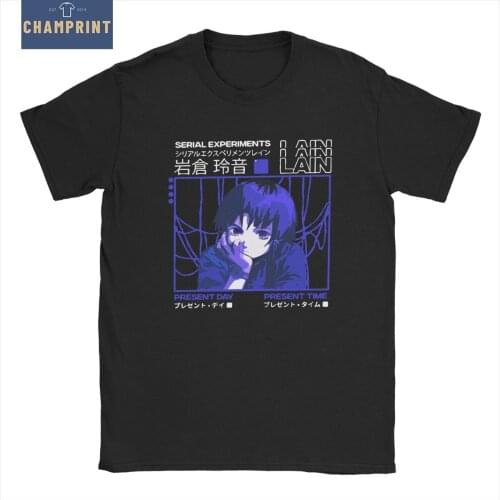 Novelty Serial Experiments Lain T-Shirt Men Crew Neck Cotton T Shirt Anime Short Sleeve Tee Shirt Gift Idea Clothing