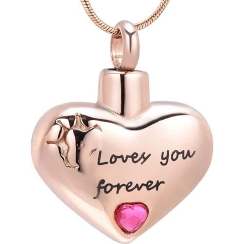 KLH10034 Pink Stone Inlay "Love You Forever" Pet Paw Urn Necklaces Memorial Cremation Ashes Keepsake Jewelry for Women