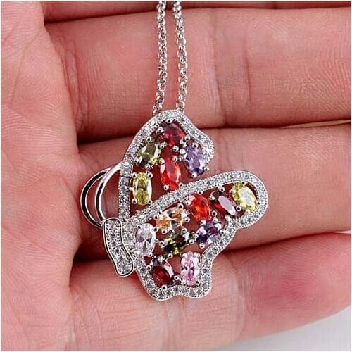 Grade quality butterfly sweater chain Micro Pave CZ plus colorful CZ White Pendant