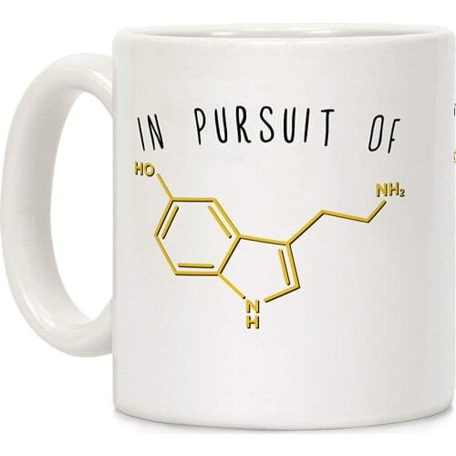 In Pursuit of Happiness (Serotonin Molecule) White 11 Ounce Ceramic Coffee Mug