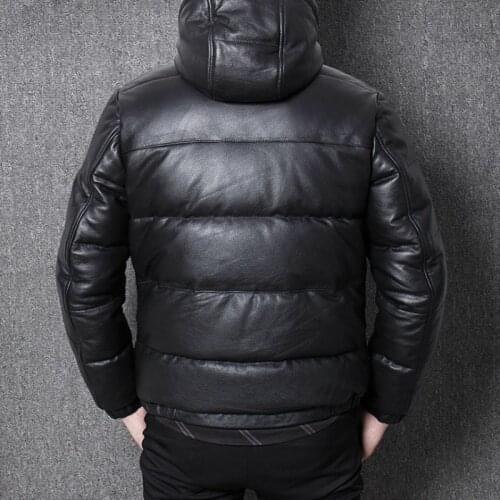 Winter Cowhide White Duck Down Jacket Men High Quality Real Leather Thick Warm Hooded Down Coat Brand Business Casual Outerwear