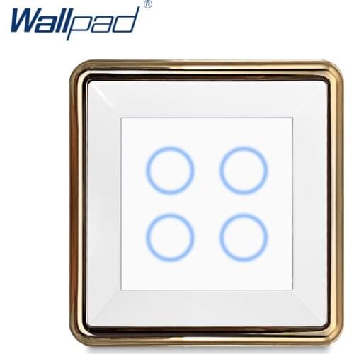 New Arrival Wallpad 4 Gang 1 Way 2 Way Touch Switch Wall Light Switch PC Panel Gold Edge