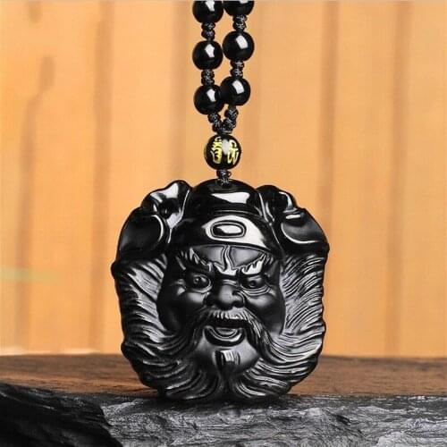 Natural Black Obsidian Zhongkui Jade Pendant Necklace Chinese Carved Fashion Charm Jewelry Accessories Amulet for Men Women Gift