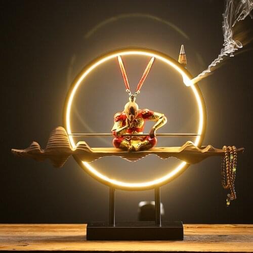 New Chinese Zen lighting led light ring Weathered wood Qitian Dasheng ornaments Creative home porch teahouse decorations