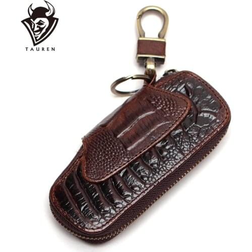 Retro Genuine Cowhide Leather Key Organizer Crocodile Pattern Key Bag Car Key Holder Pouch Luxury Cowhide Key Bag