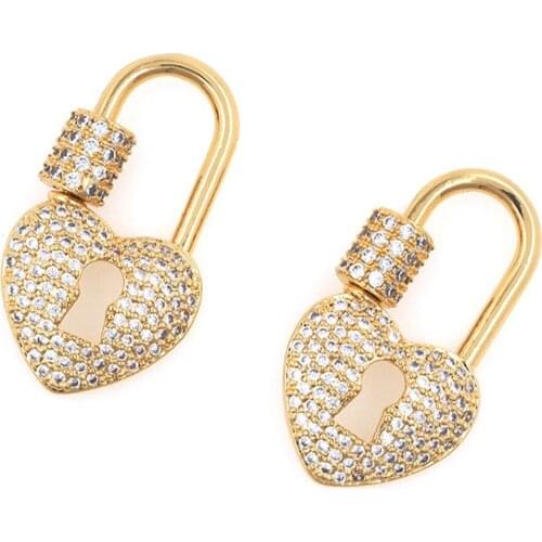 Micropavé CZ Lock-Heart-Shaped Gold Lock-Screw Clasp-DIY Bracelet Necklace Jewelry Handmade 28x15.6mm