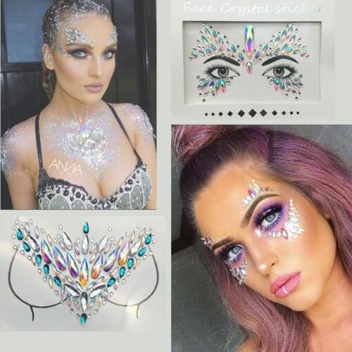 Prajna Masquerade Face Decoration DIY Acrylic Rhinestone Chest Decoration Festival Party Temporary Tattoo Fashion Jewelry G