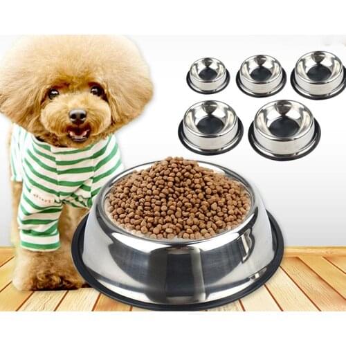 Pet Supplies Dog Cat Bowls Non-Slip Stainless Steel Travel Feeding Feeder Water Bowl For Pet Dog Cats Puppy Outdoor Bowl 6 Sizes