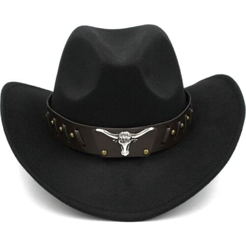 Wide Brim Western Cowboy Hat Cowgirl Cap Wool Blend Summer for Men Women Cosplay Accessories Color Black or Brown