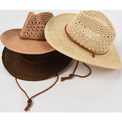 Womens Summer Hat Unisex Sun Protection Cap Female Flat Top Wide Brim Hat Beach Hat Straw Hat With Chin Strap Sun Hats Top Hat