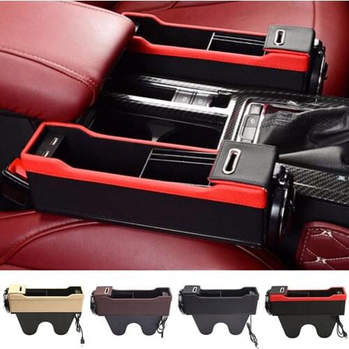 Universal Car Seat Gap Filler Catcher Organizer Console Side Pocket Storage Box Case Dual USB Charger Cup Holder Auto Stowing