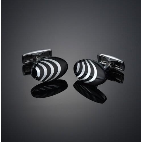 High Quality Oval Stripe Enamel Copper Material Cuff Links Fashion Luxry Mens French Shirts Cufflinks Wholesale Cuff Buttons