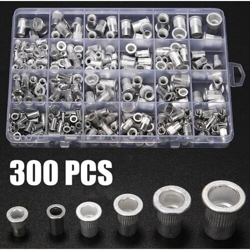 300pcs/kit Aluminum Rivet Nuts Flanged Type With Ribs Fastening Rivet Nut Set M3-M8 6-32 8-32 10-24 10-32 1/4-20 Metric +SAE