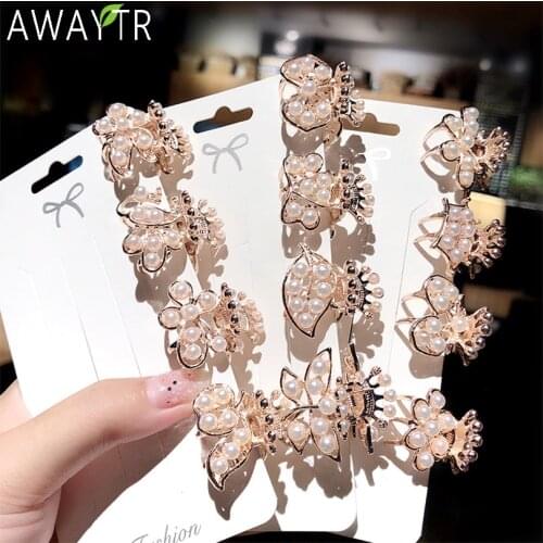 New Small Pearl Hair Claw Rhinestone For Women Hairpins Girls Clamps Hair Crab Clips Metal Hair Accessories Headdress Headbands