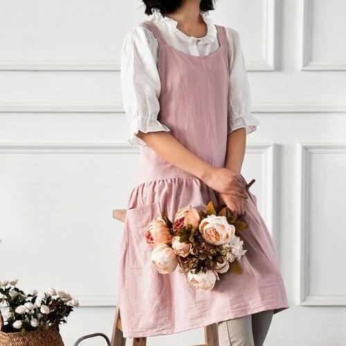 Wome Cotton Linen Aprons Florist Coffee Shop Working Apron BBQ Bib Apron For Women Cooking Restaurant Apron Pinafore