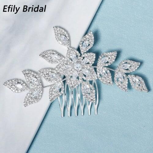 Efily Cubic Zirconia Flower Hair Combs Bridal Wedding Hair Accessories for Women Party Jewelry Bride Headpiece Bridesmaid Gift
