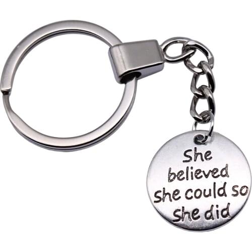 1 Piece Jewelry Car Key Chain Party Gift Keychains 22mm She Believed She Could So She Did Charms Key Rings