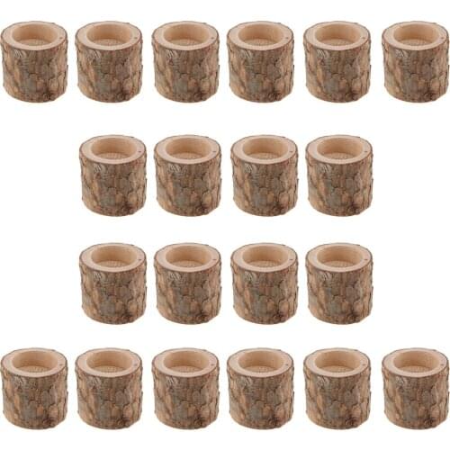 20Pcs Tree Stake Stump Votive Tea Light Candle Holder Wooden Candlestick Base for Home Party Bar Art Decoration
