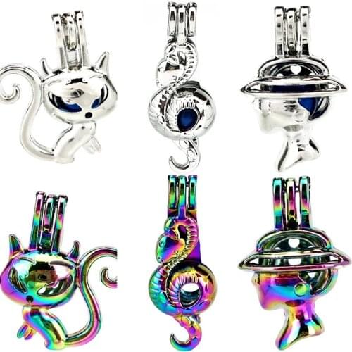 2x Rainbow Hybrid Models Pearl Cage Pendants Aromatherapy Essential Oil Diffuser Locket Valentines Day
