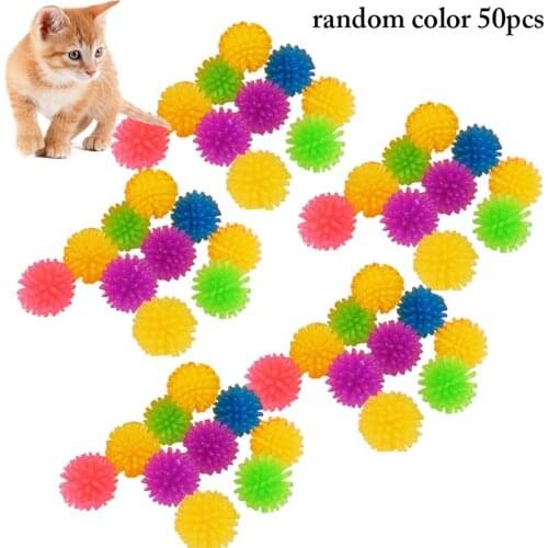 50PCS Cat Ball Toy Mini Spiky Elastic Cat Toy Kitten Chewing Toy Rubber Ball Cat Interactive Toy Kitten Chasing Toy Random Color
