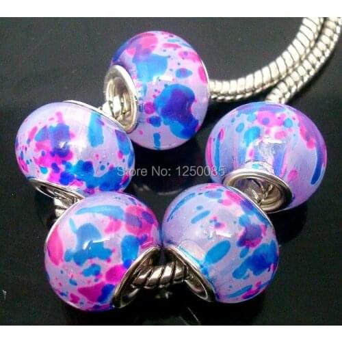 50Pcs Fashion Royal Blue Spray Paint Design Round European Lampwork Glass Beads Fit Bracelet & Necklace LGB268-1