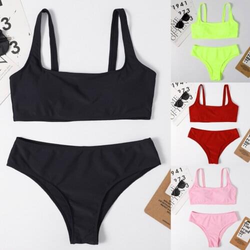 Roupa De Banho Womens Sexy Bikini Sexy Solid High Waist Bikini Swimsuit Beach Party Swimwear Set Beachwear Swimwear Plavky #yj