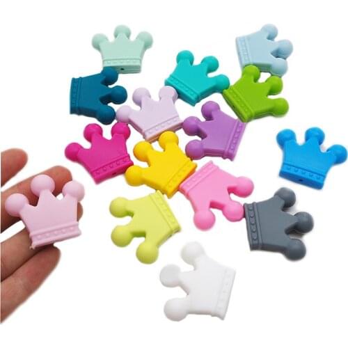 Chenkai 50pcs BPA Free Silicone Crown Teether Beads DIY Infant Baby Shower Pacifier Dummy Sensory Jewelry Toy Accessories