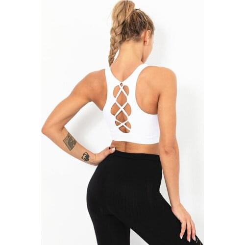 NORMOV New Fitness Bra Women Hollow Cross Sleeveless Push Up Bras Female Shockproof Elastic Workout Bra Gather Femme Sexy Top