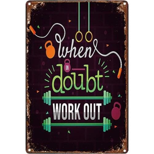 Black Original Retro Design Doubt Work Out Tin Metal Wall Art Signs, Thick Tinplate Print Poster For Gym