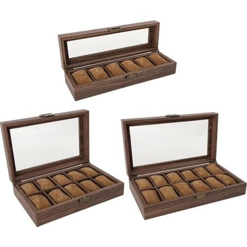 Wooden Watch Box Lockable Mens Womens Jewelry Earrings Organizer Holder