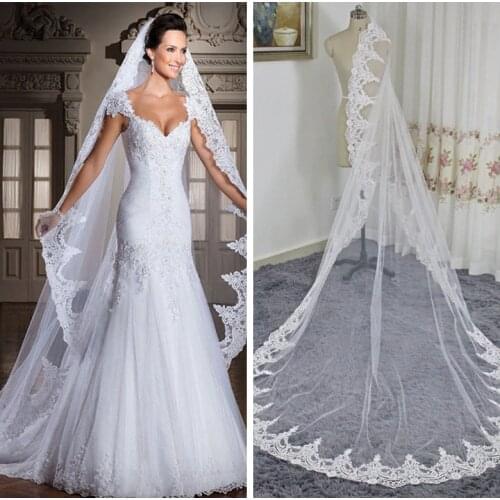 Vintage 3m Long White ivory Cathedral Bridal Veil Simple Bridal Head Veil With Comb Wedding Accessories One Layer