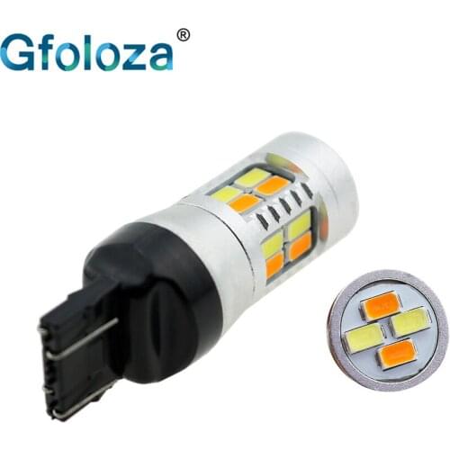 Gfoloza 1Pcs T20 LED Dual Color Bulb White Amber 7443 W21/5W Car Light 5630 20-Smd Auto Brake Parking Lamp DRL 12V