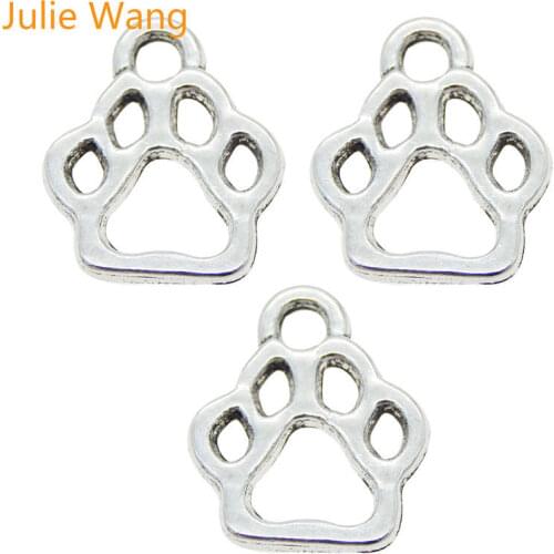 Julie Wang 30PCS Pet Paw Charms Antique Silver Plated Mini Alloy Jewelry Animal Footprints Dog Paw Pendant Charm Accessory