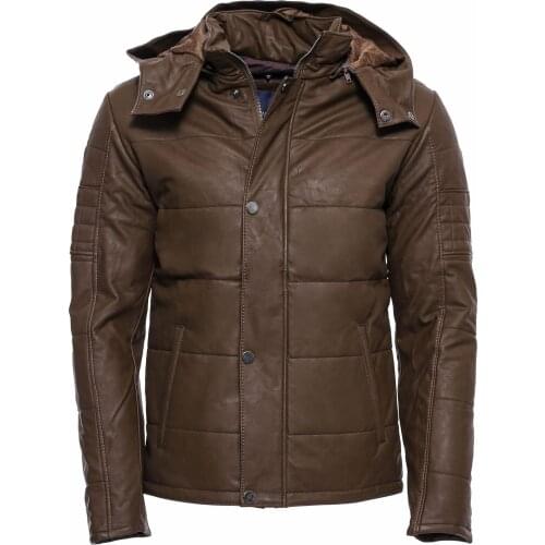 Hooded Brown Faux Leather Coat Wessi