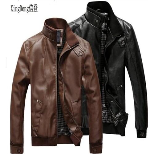 XingDeng PU Leather stand neck zipper Jackets Men Winter Loose Casual overcoats Male fashion top clothes plus size 3XL