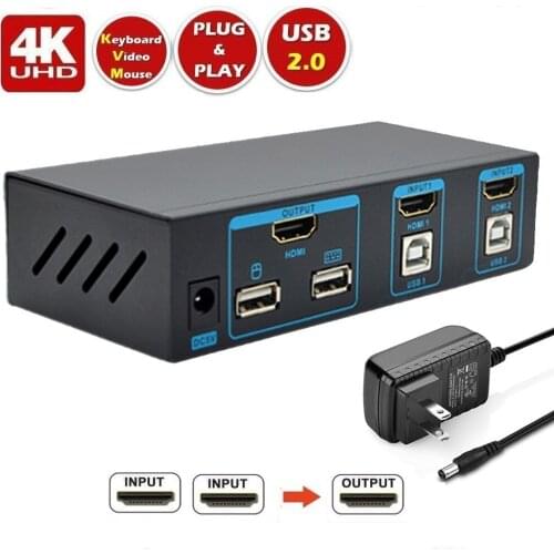 SGEYR 4K 2 Port USB HDMI KVM Switch 2 in 1 out KVM Switcher SGEYR HDMI 1.4 Switch 3840x2160@30Hz 1080P for Dual Monitor Displays