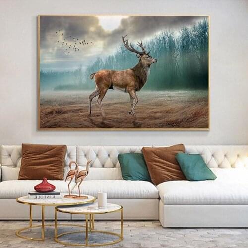 Forest deer decoration animal deer canvas painting art print poster mural family bedroom wall decoration