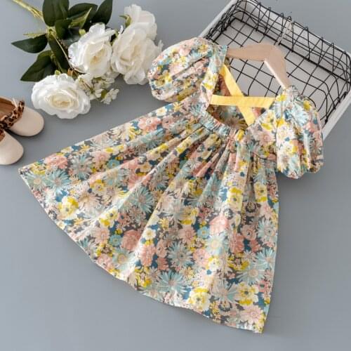 Summer newborn baby girl clothes Floral puff sleeve dress for 1 year baby girl birthday princess clothing infant dresses dress