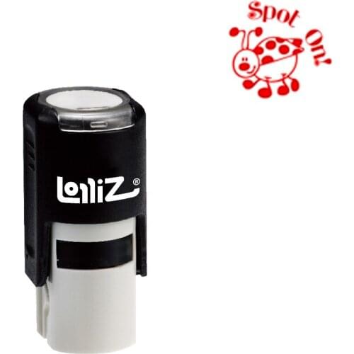 LolliZ "SPOT ON" Round Self-Inking Stamp, Teacher Stamp W/Lid, Laser Engraved Rubber, RED