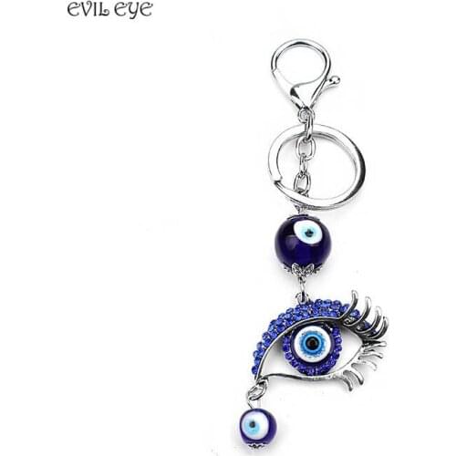 Evil Eye 2017 fashion Blue car keychain for men Lucky Crystal Keychain Jewelry Pendant With Lobster Buckle