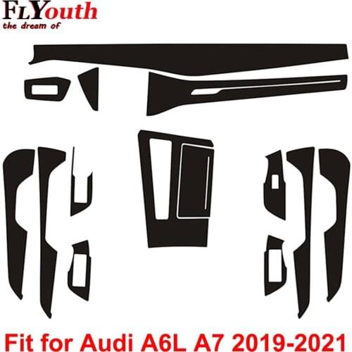 Carbon Fiber Sticker for Audi A6L A7 2019-2021 Car Gear Shift Panel Water Cup Holder Panel Frame Cover Trim Car Styling