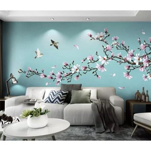 Custom large 3d wallpaper mural living room bedroom magnolia hand painted pen flower bird new Chinese mural