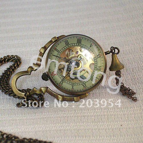 Wholesale 10pcs/lot hot Antique Vintage Brass Ball Pendants Mechanical Necklace Pocket Watches Lady man Womens hand wind Chain