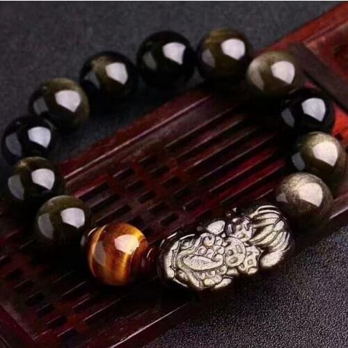 Genuine Obsidian Pixiu Beads Bracelet Fengshui Wealth Pixiu Bracelet Oriental Lucky Animal Beaded Bracelet Good Luck Jewelry