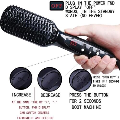 Negative Ion Ceramics Hair Brush Quick Beard Straightener Hair Straightener Irons Comb Salon Fast Heat Hair Styling Tools