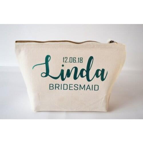 Personalize name wedding bride bridesmaid Make Up makeup comestic Canvas Bags Gift for Bridal Party Bags toiletry zipper gifts