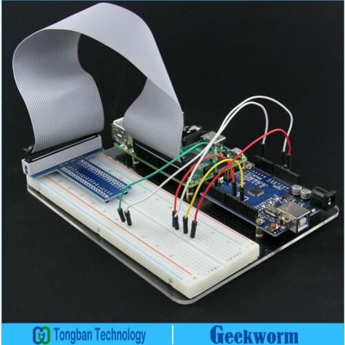 Raspberry Pi Experiment Platform, 65pcs Jumper Cable+T GPIO+Breadboard+Acrylic Panel+40 Pin Cable for Raspberry Pi 3 and UNO R3