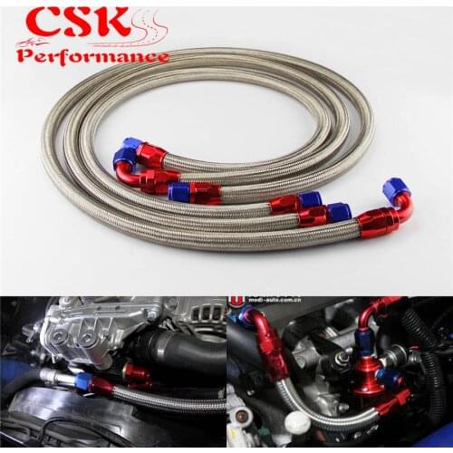 JDM Stainless Steel 10 An Engine Oil Cooler Braided Hose Filter Relocation Hose Black / Silver
